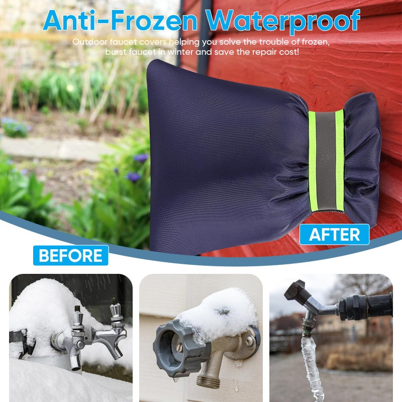 HOMETOPIA 4Pack Outdoor Faucet Covers for Winter - Pro 6.7""W x 8.3""H Outdoor Water Faucet Covers Socks for Winter Freeze Protection Pipe Insulation Reusable Waterproof Insulated Spigot backflow Cover,Blue - Image 3